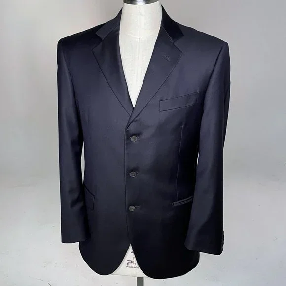 Luigi Bianchi Mantova All Virgin Wool Navy Blue Blazer - Picture 13 of 13